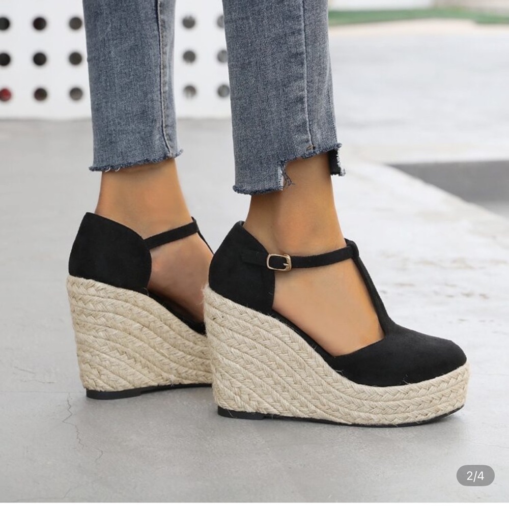 Black Espadrille Wedge Sandals